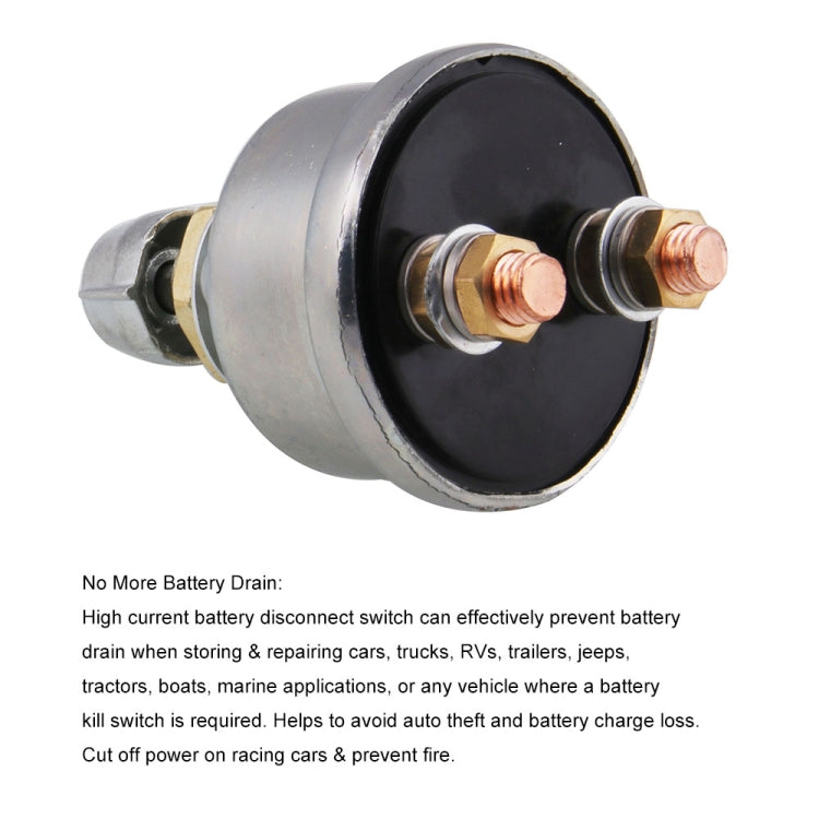 12V 125A battery disconnect switch, round back with black insulator and copper posts