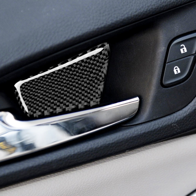 Door bowl sticker installed on car interior, dark carbon-fiber weave