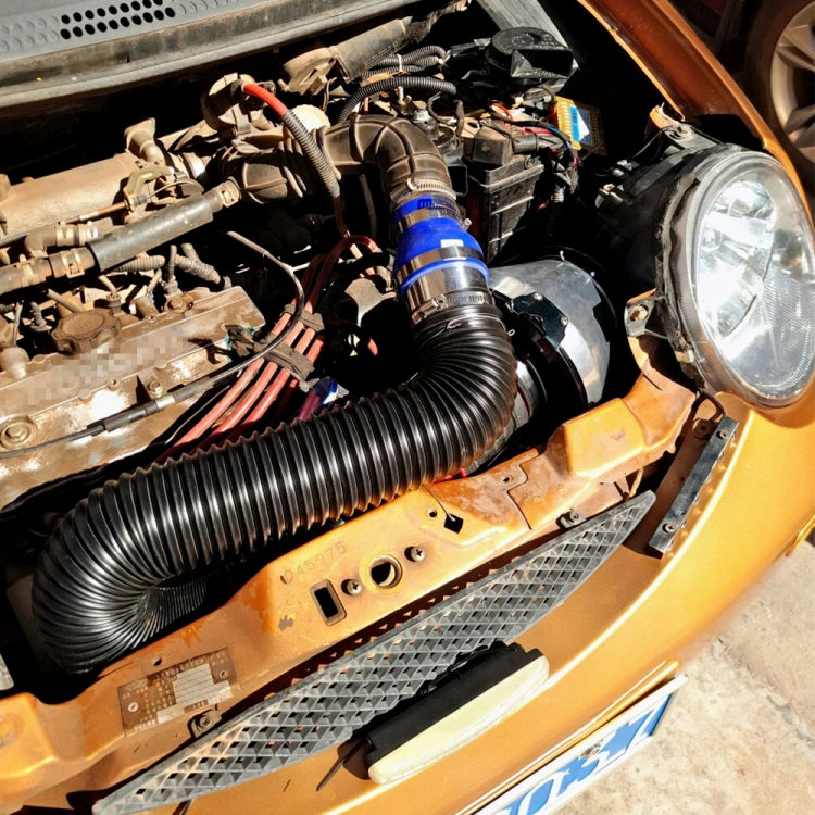 Black ribbed corrugated intake hose connected in engine compartment