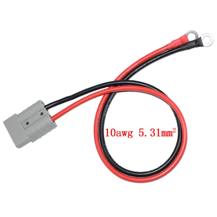 10 AWG booster cable with gray Anderson plug and red/black ring terminal leads