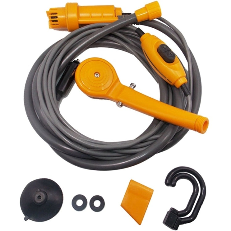Yellow 12V portable car electric shower sprayer hose kit with nozzle and connectors