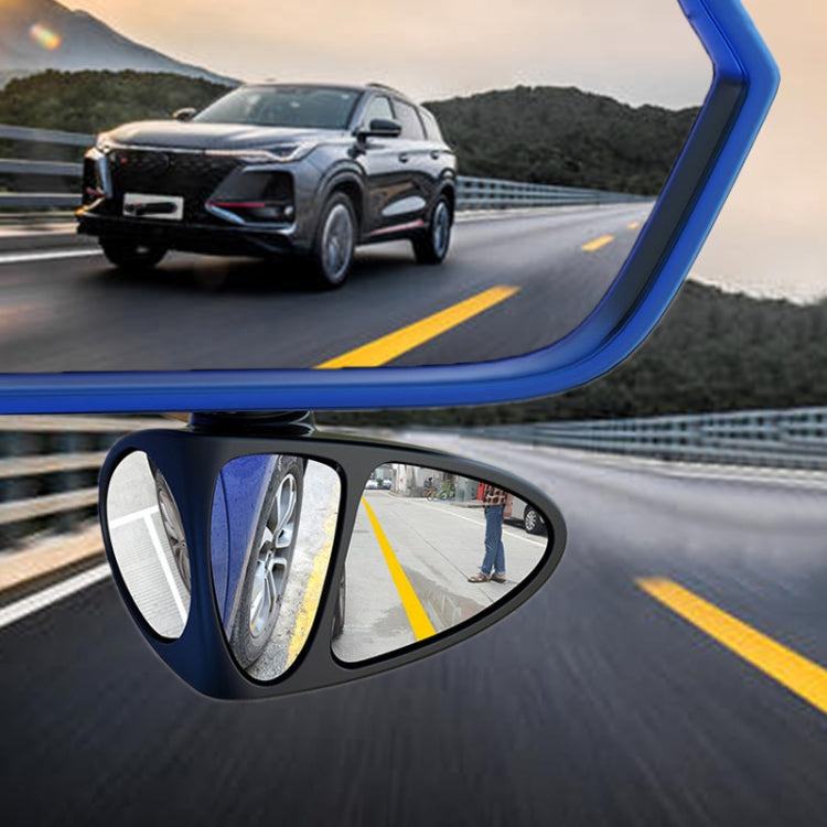 Right-side 3-in-1 auxiliary blind-spot mirror with blue housing and two convex views