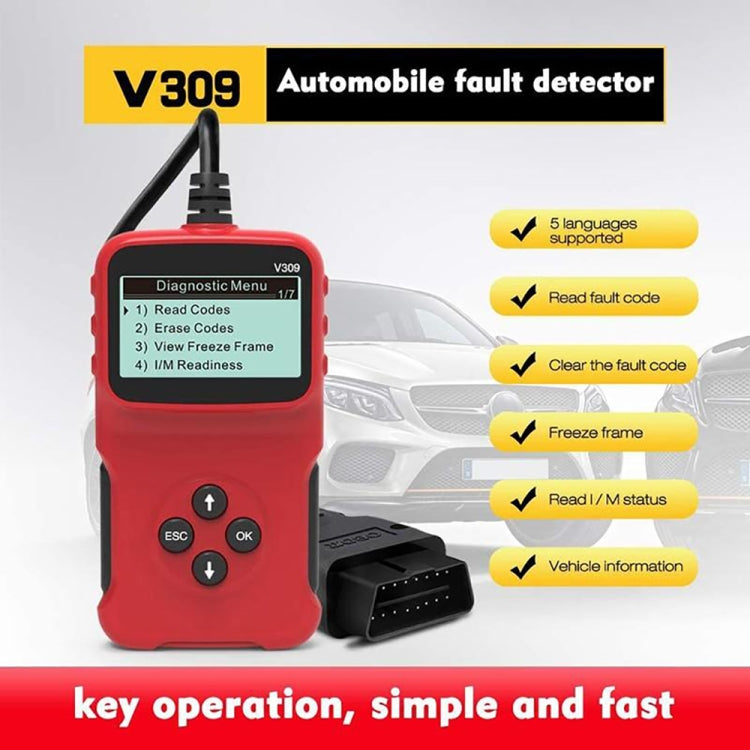 V309 Car Portable OBD2 Scanner Car Diagnostic Tool OBD 2 Automotive Scanner OBD Code Reader, V309
