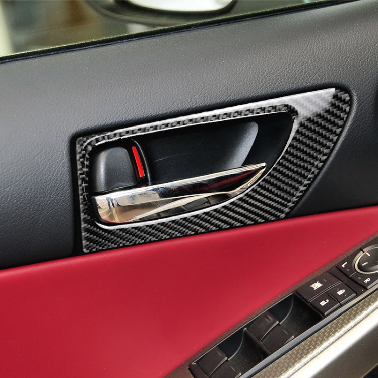 Carbon fiber front door handle trim sticker with chrome accent and black weave