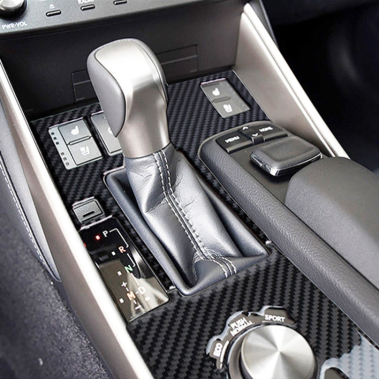 Carbon fiber gear selector trim sticker around shifter area with button cutouts