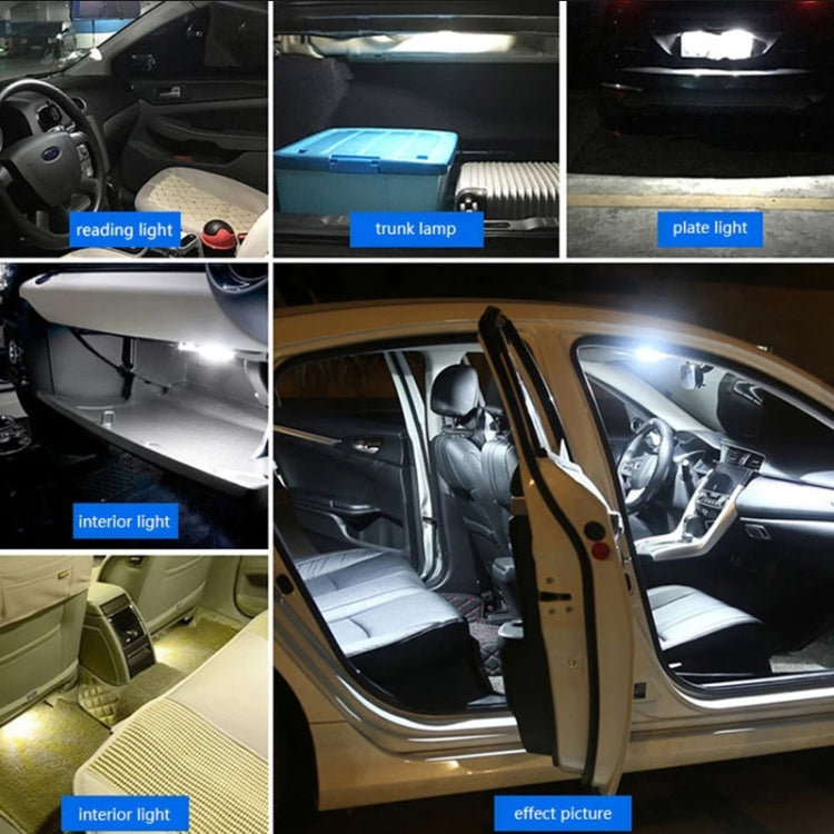 LED car light kit showing illuminated interior, trunk, and license plate areas in vehicle