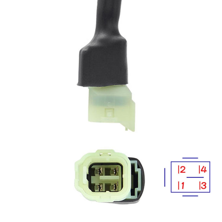 Motorcycle OBD 4-pin connector with green housing on the end of a black cable