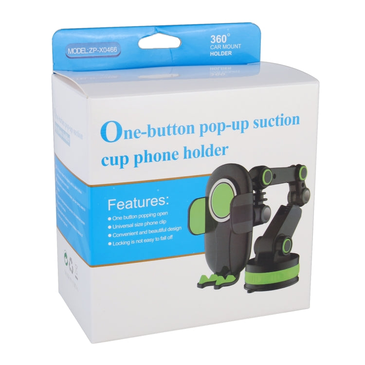 Retail box for 360-degree car mount phone holder with green-and-black suction design