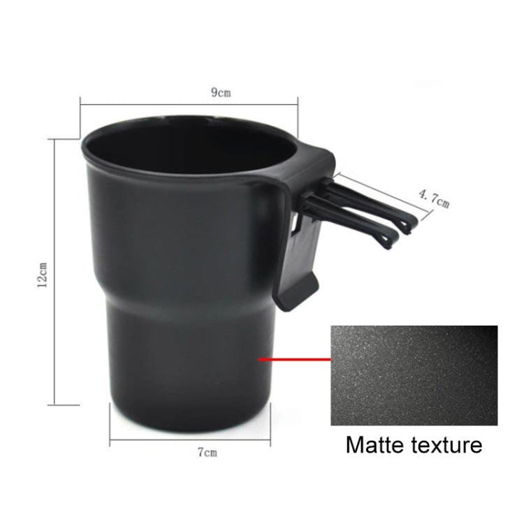 Black matte car cup holder trash bin with size dimensions and vent clips