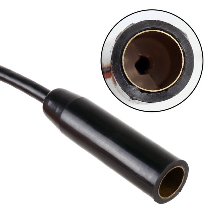 FM antenna extension cable end with circular metal insert and hollow black sleeve