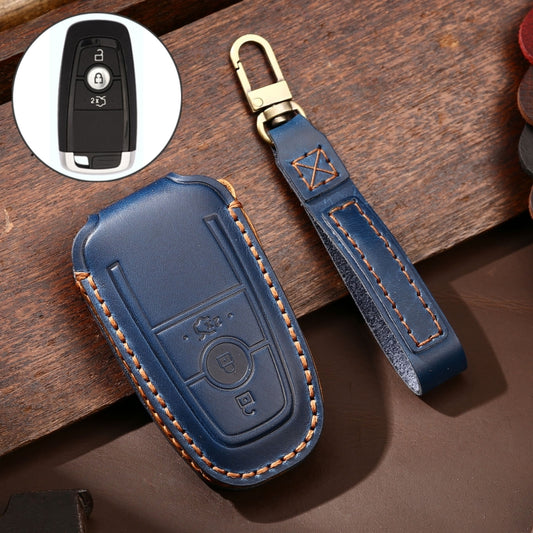 Hallmo Car Cowhide Leather Key Protective Cover Key Case for Ford Focus B Style, For Ford Focus B Style
