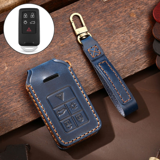 Hallmo Car Cowhide Leather Key Protective Cover Key Case for Volvo 5-button, For Volvo 5-button