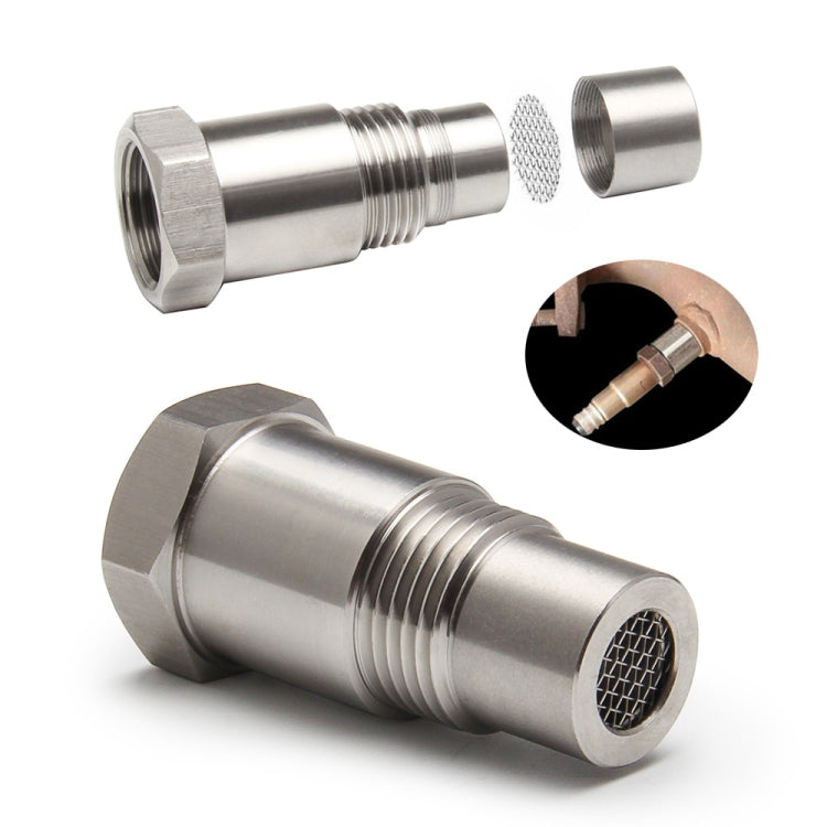 M18x1.5 oxygen sensor spacer adapter kit, stainless body with mesh insert and cap