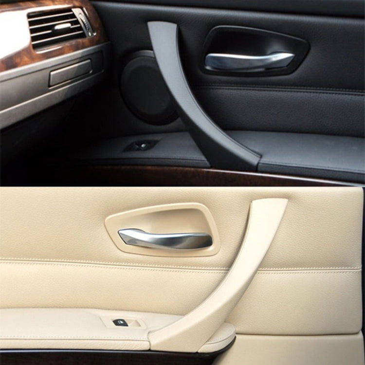 Beige inner door handle armrest cover with chrome handle installed on door