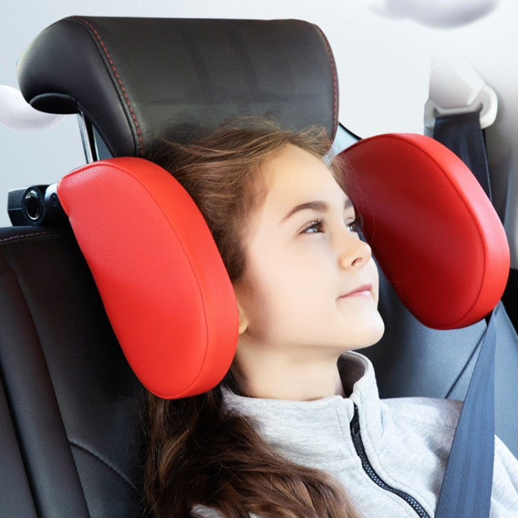 Red U-shaped memory foam neck rest cushion with adjustable head support straps