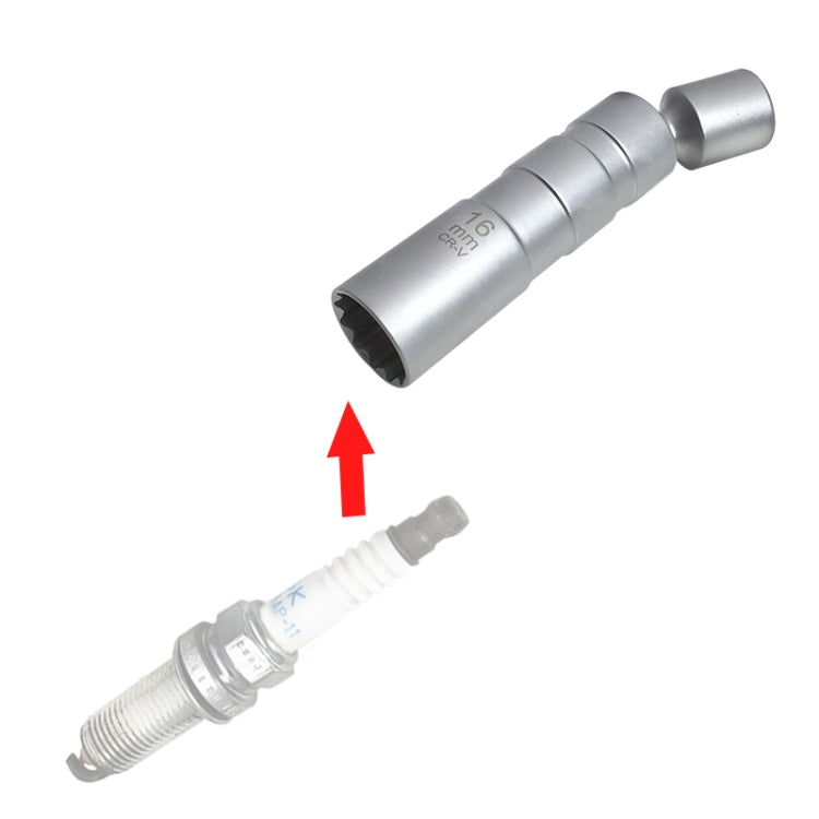 16mm spark plug removal sleeve tool, socket end shown beside spark plug