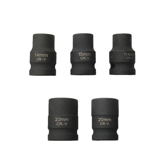 Brake caliper socket set with five dark CR-V sockets marked 11.5, 14, 15, 20, 22mm