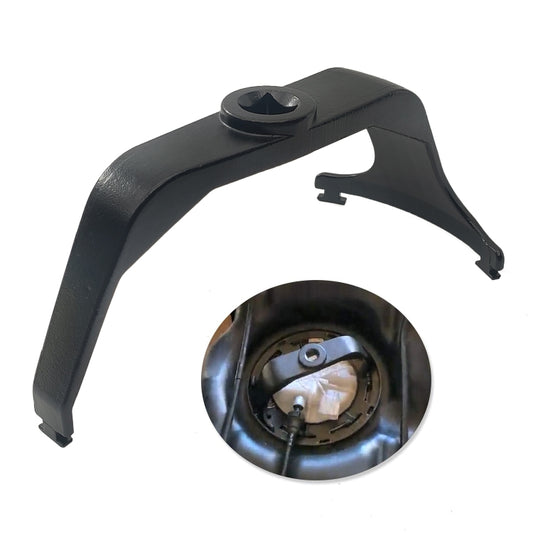 Black fuel tank lock ring tool with socket hole and curved arms, ZK-057.