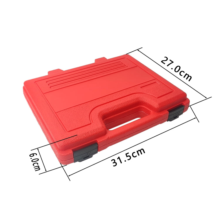 Red hard plastic storage case for exhaust back pressure tester kit