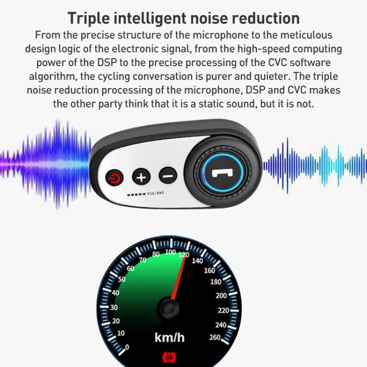 Motorcycle Bluetooth helmet headset with noise reduction icon and audio waveform
