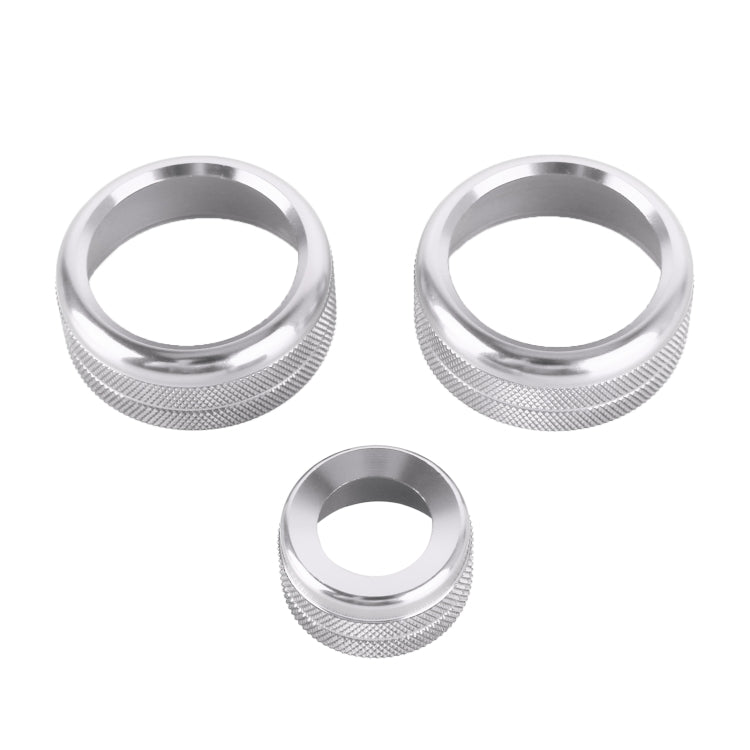 Set of 3 silver metal AC knob cases with textured grip rings