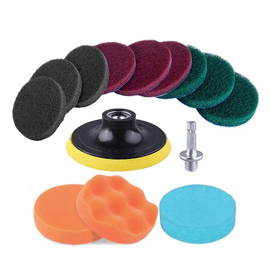 13 in 1 4 inch Sponge Scouring Pad Floor Wall Window Glass Cleaning Descaling Electric Drill Brush Head Set, 13 in 1