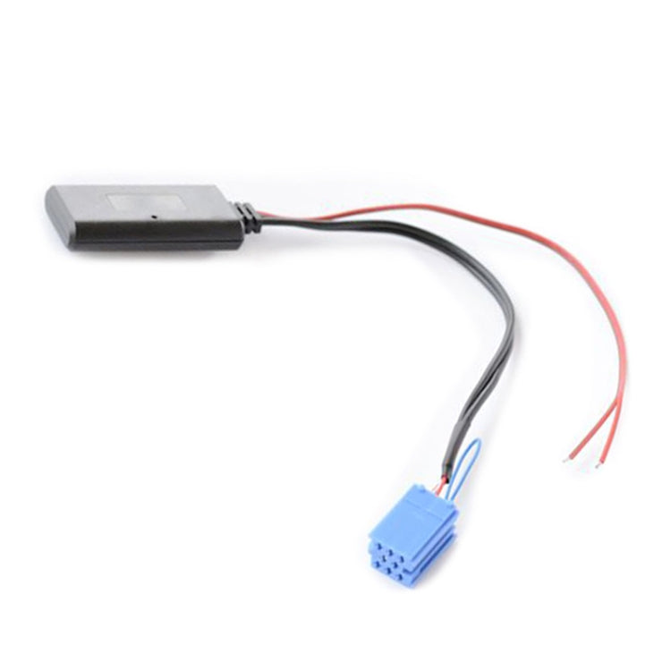 Car AUX Bluetooth audio cable with flat black adapter and blue wiring plug