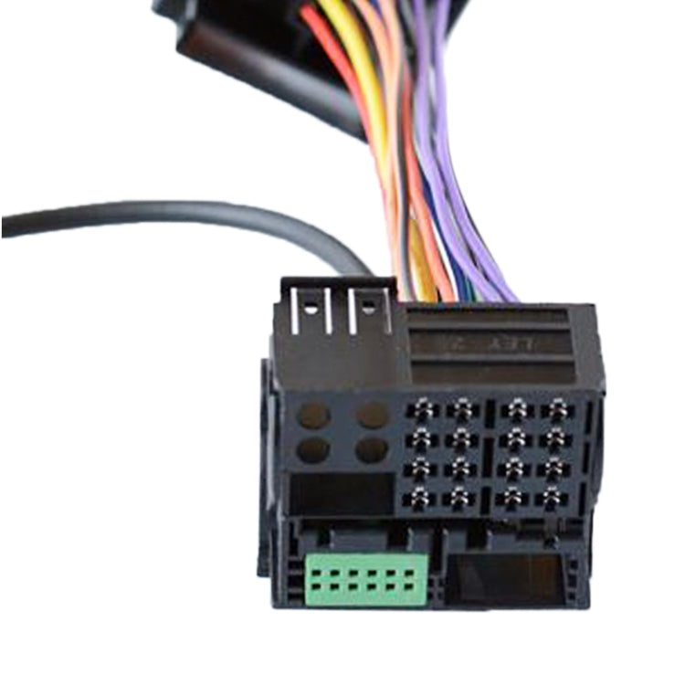 Car AUX wiring harness connector with multi-pin ports and green circuit socket