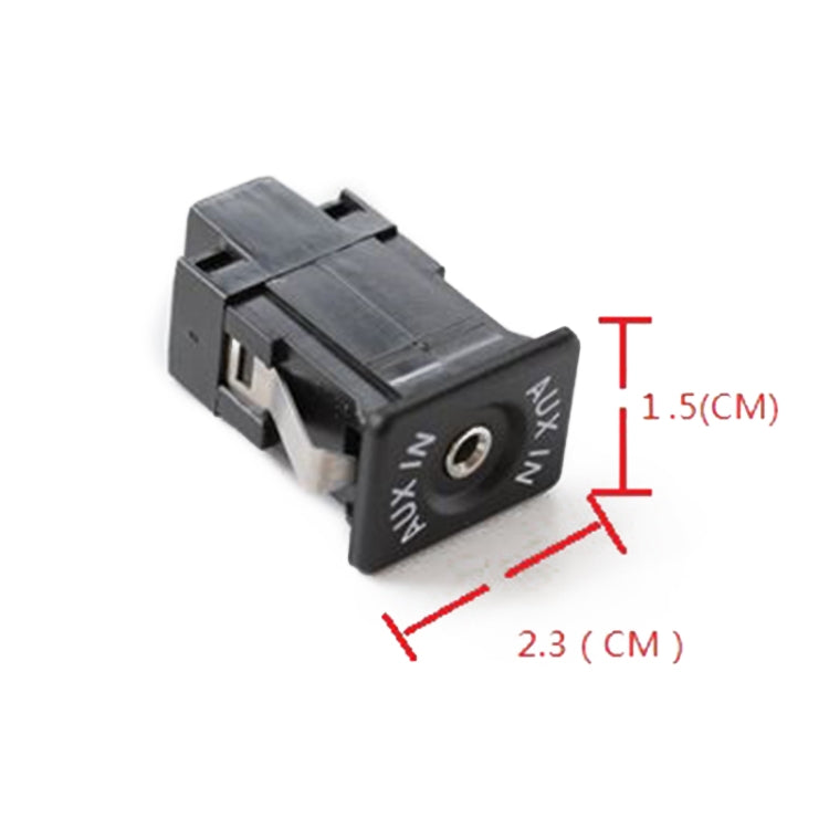 Car AUX interface adapter with AUX IN jack, 2.3 x 1.5 cm dimensions shown