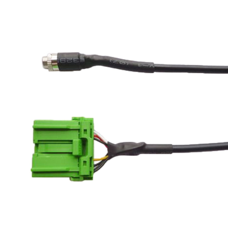 AUX input cable with green wiring harness connector and 3.5mm audio plug