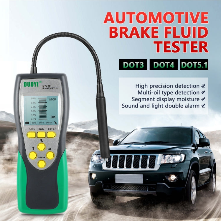 Automotive brake fluid tester with LCD screen and long probe, green/black