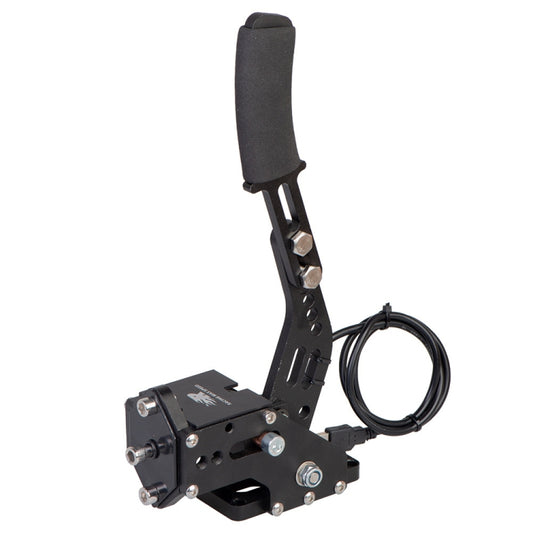 USB racing handbrake with tall lever and cable, shown from side angle