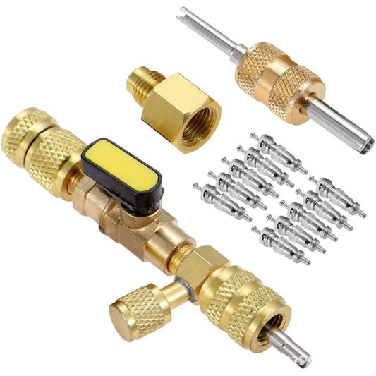 R410A R22 Spool Remover Installation Tool with Dual Size SAE 1/4 and 5/16 Ports, R410A