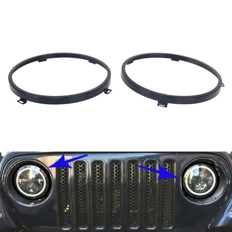 Black metal headlight mounting bracket rings installed on front with two lamps