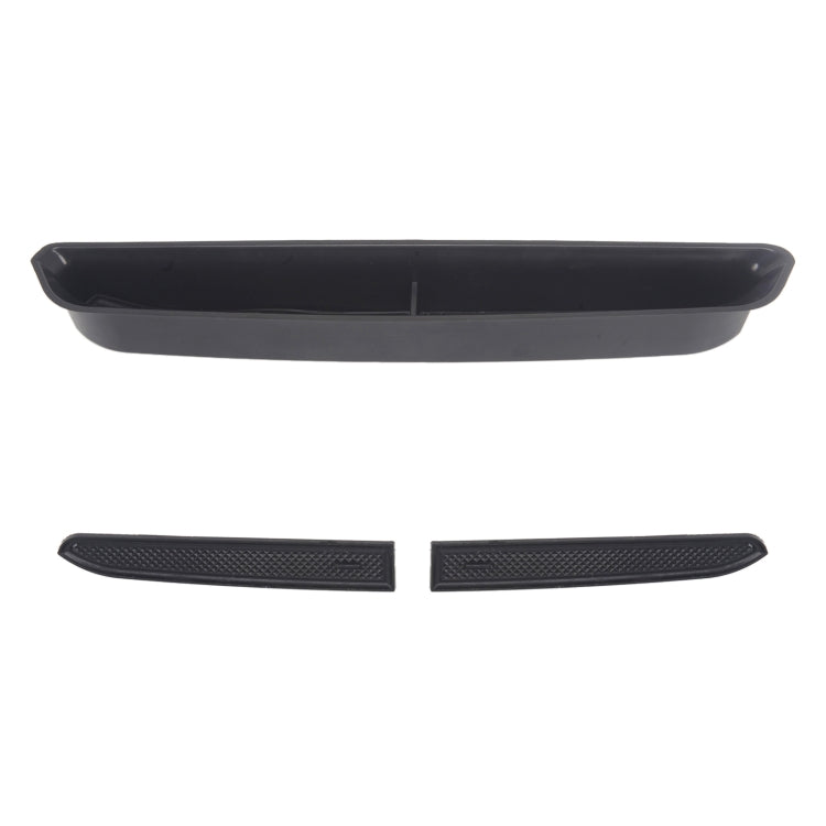 Armrest storage box with lid and two mesh inserts, black plastic