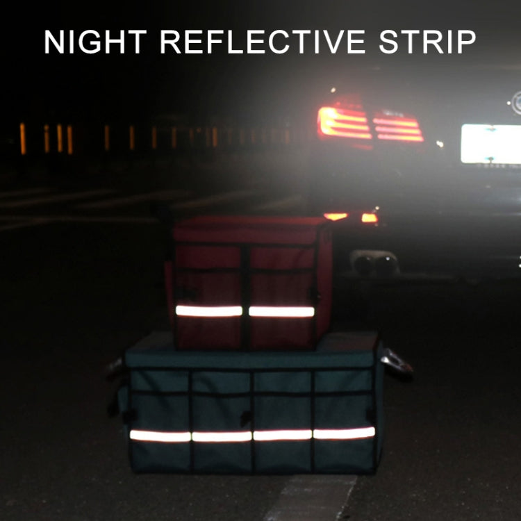 Foldable 36L car trunk storage box with reflective strip on the sides.