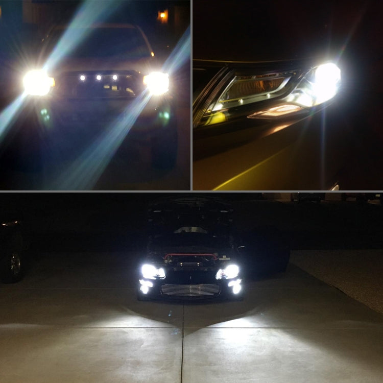 Car showing bright LED headlight beam during nighttime illumination test
