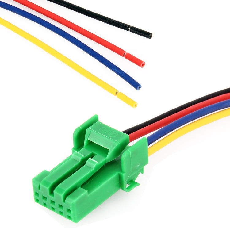 Fog light switch wiring harness with green plug and red, blue, yellow, black wires