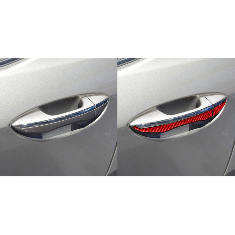Pair of car outer handle decorative stickers, red carbon-fiber strips on handles