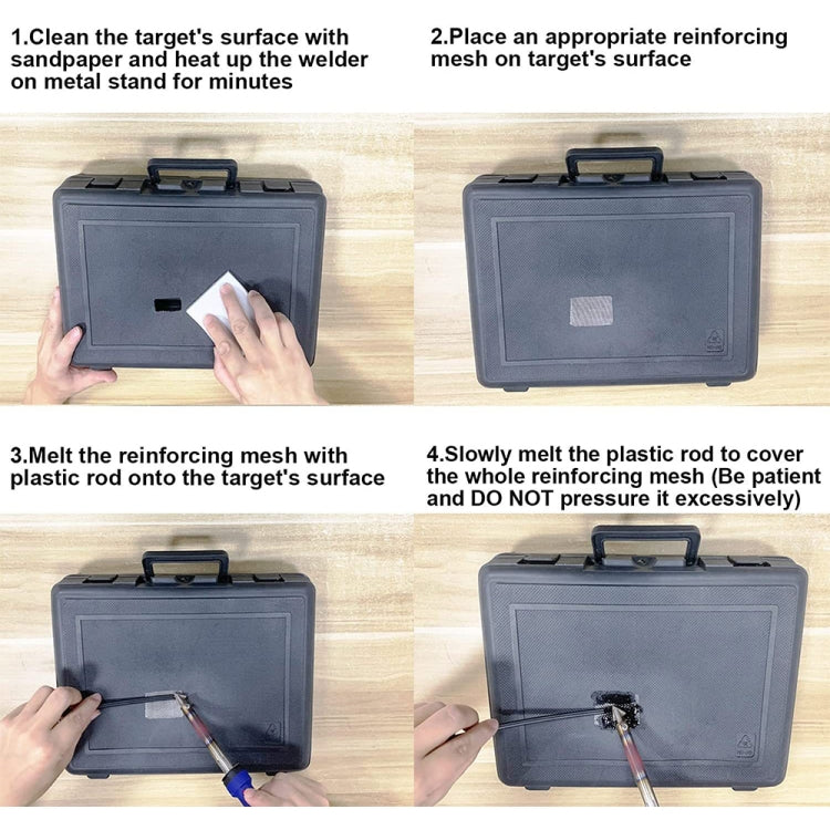 Plastic welding repair kit with soldering iron and blue-and-black storage case