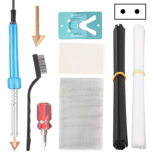 Car plastic welding tool set with iron, mesh, rods, stand, and tips