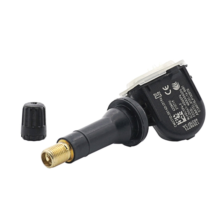 TPMS tire pressure sensor with clear cap, black stem, and metal valve tip
