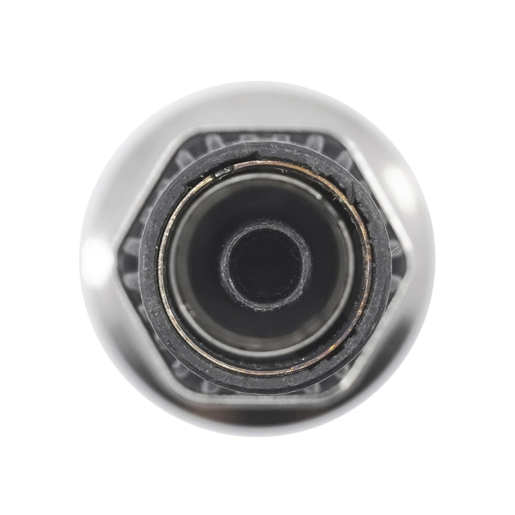 Pressure sensor end view with rubber housing, central opening, and metal rim