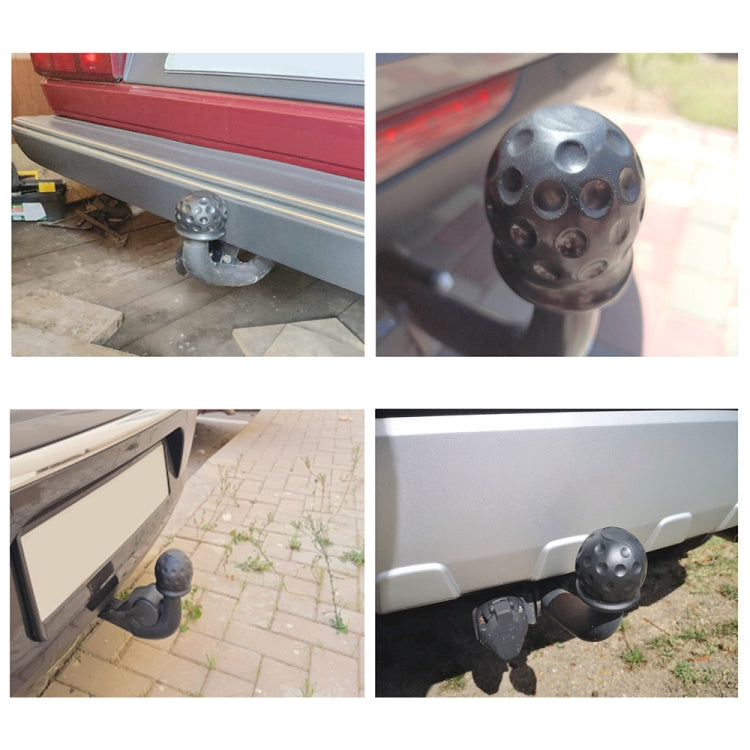 Black textured tow ball cover cap on trailer hitch ball, domed with raised bumps