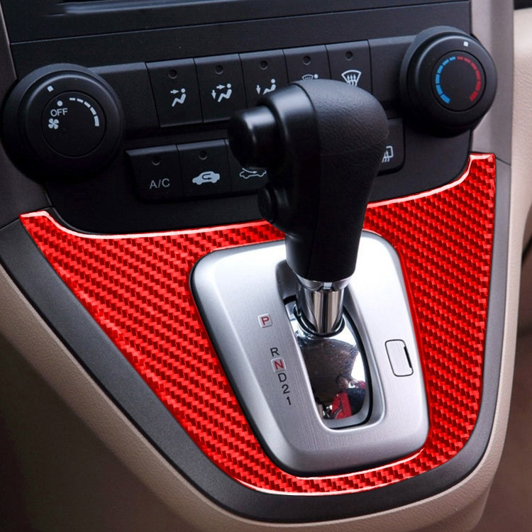 Installed red carbon fiber gear panel frame sticker around automatic shifter bezel