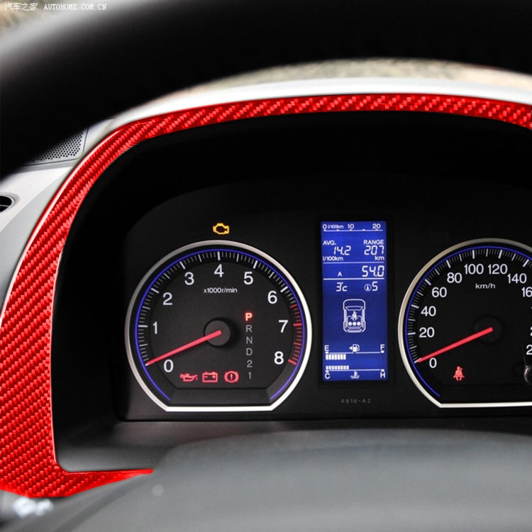Red carbon-fiber dashboard frame sticker installed around instrument cluster edges