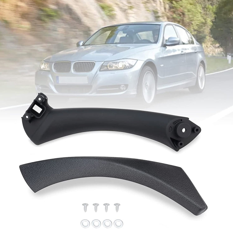 Black left rear inside door handle with textured grip cover, screws and washers