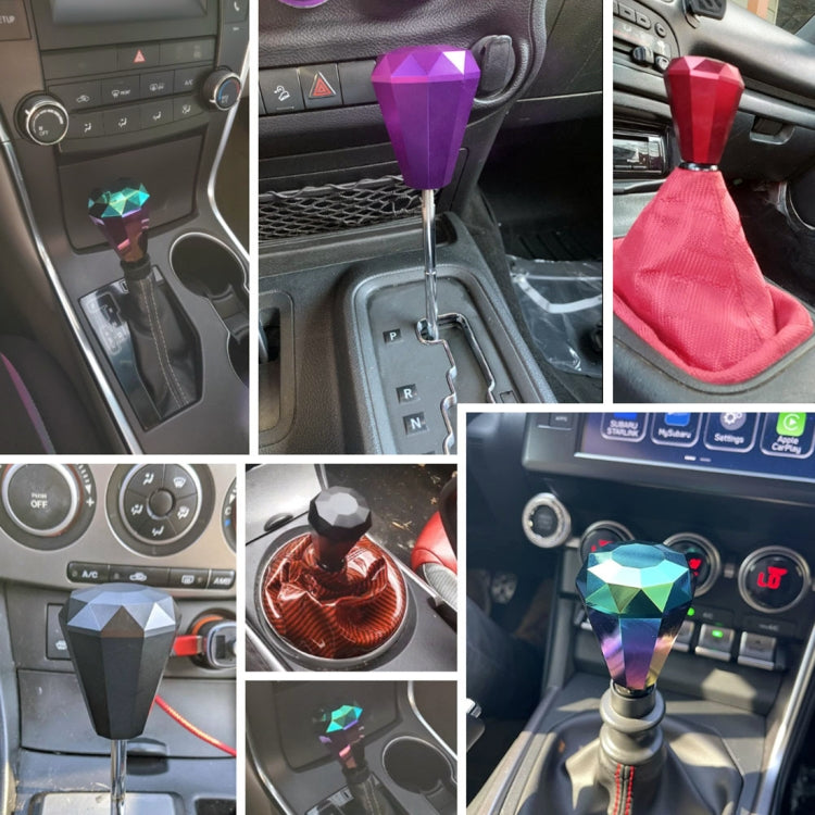 Multi-color diamond-cut shift knob installed in car interior over gear shifter