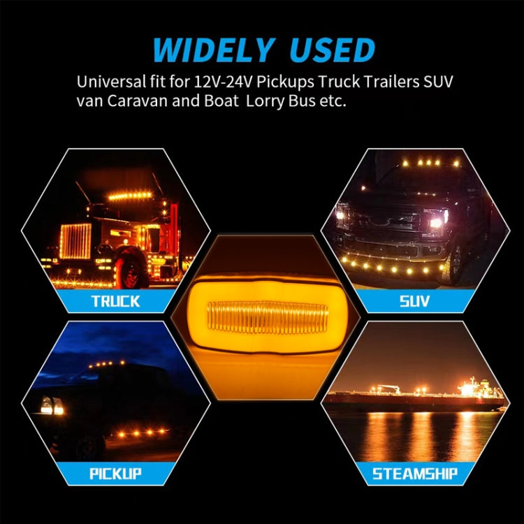 Amber truck LED side marker light with illuminated lens strip, front view