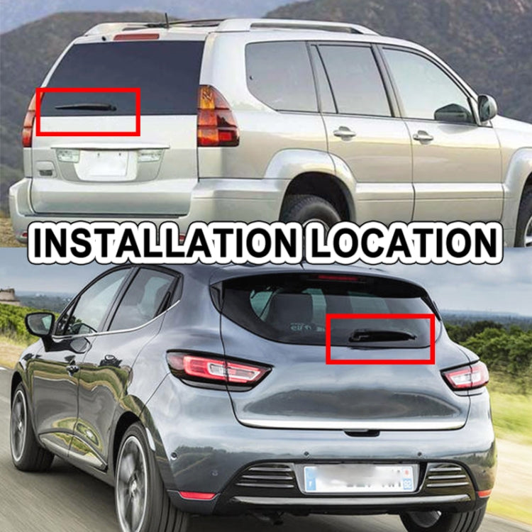 Rear windshield wiper arm installation location on vehicle rear window area